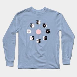 Kawaii Cow Phases of the Moon in Black, White and Pink Long Sleeve T-Shirt